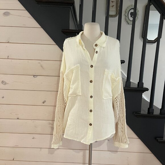 082 POL Whimsy Cardigan Top with Sweater Knit Sleeves NWOT Size Large - Picture 6 of 11